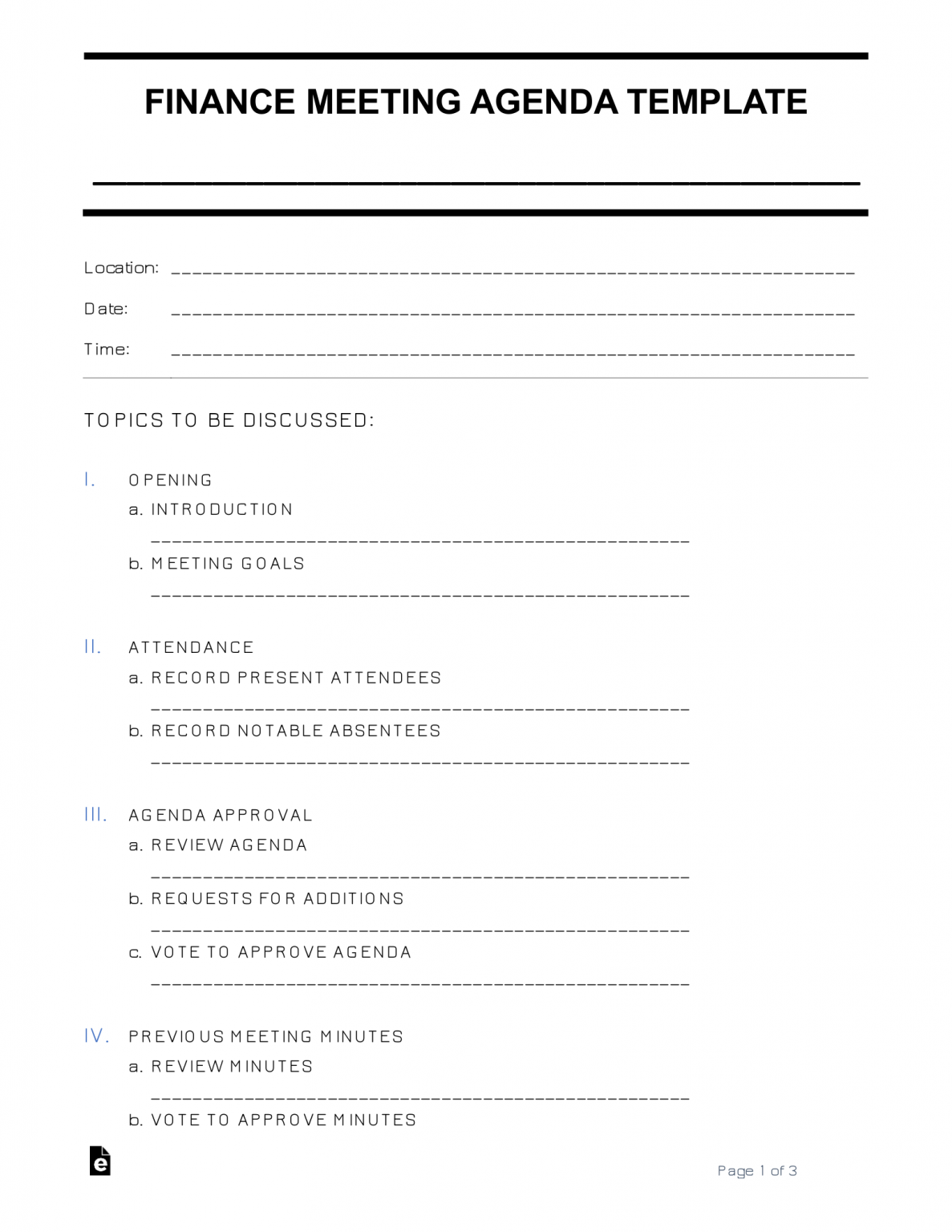 Free Finance Meeting Agenda Template - PDF | Word – eForms