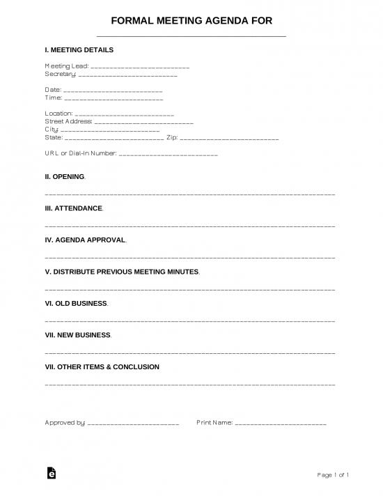 Free Formal Meeting Agenda Template - PDF | Word – eForms