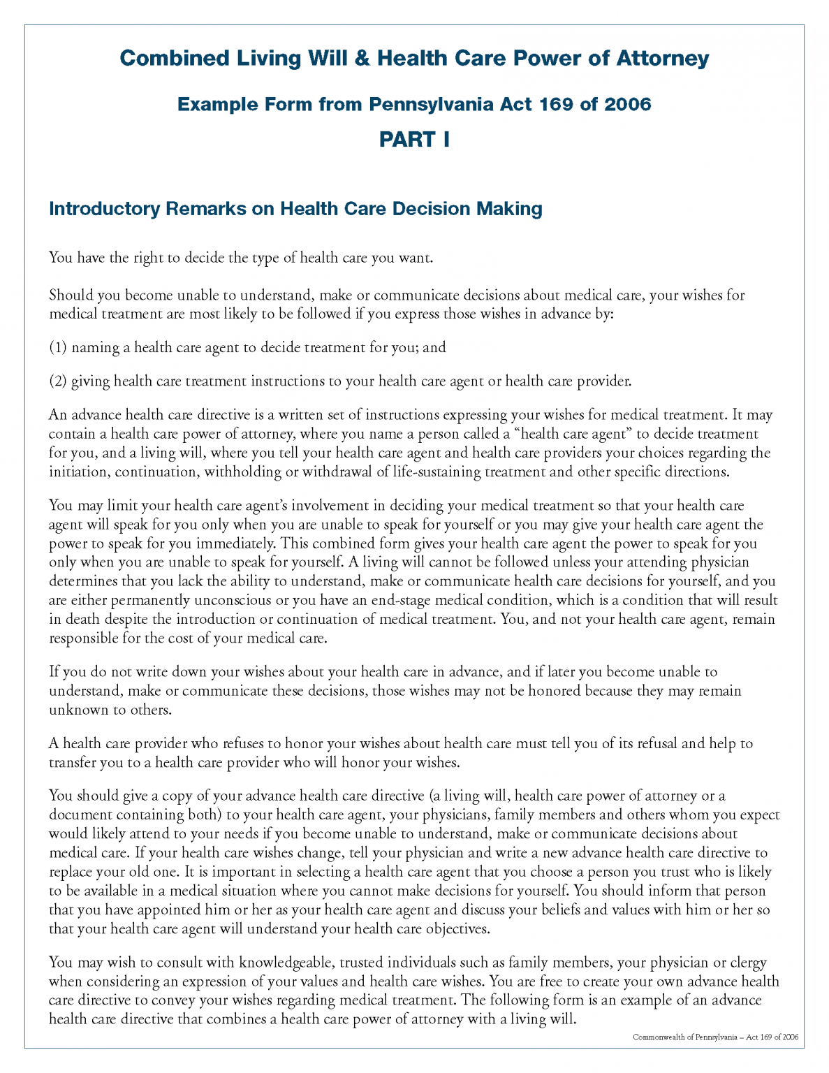 Free Pennsylvania Advance Directive Form PDF eForms