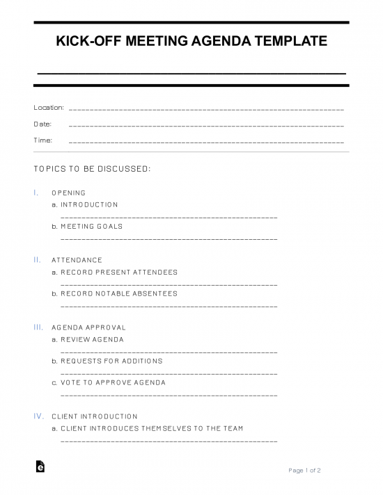 Free Kick-Off Meeting Agenda Template | Sample - PDF | Word – eForms