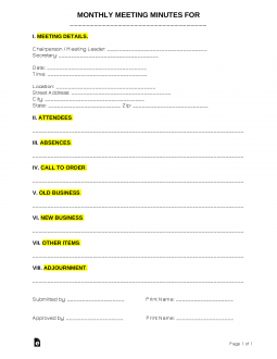Monthly Meeting Minutes Template | Sample