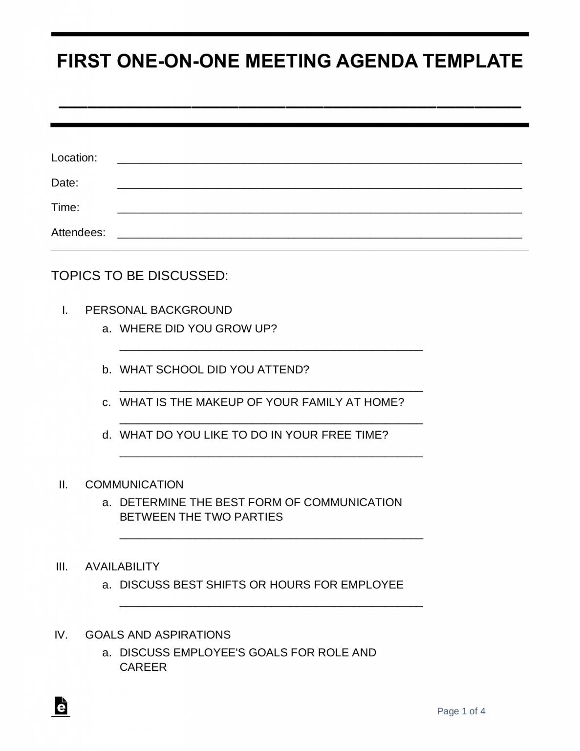 Free One-on-One Meeting Agenda Template - PDF | Word – eForms