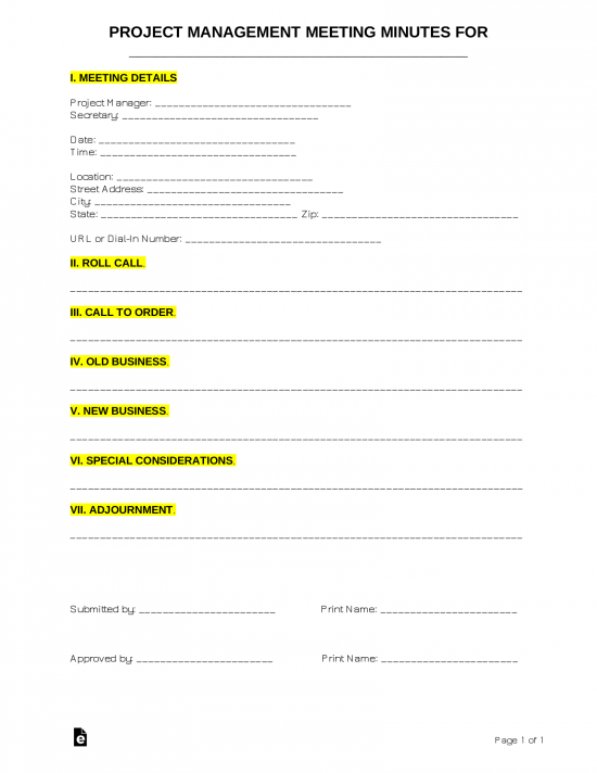 Free Project Management Meeting Minutes Template | Sample - PDF | Word ...