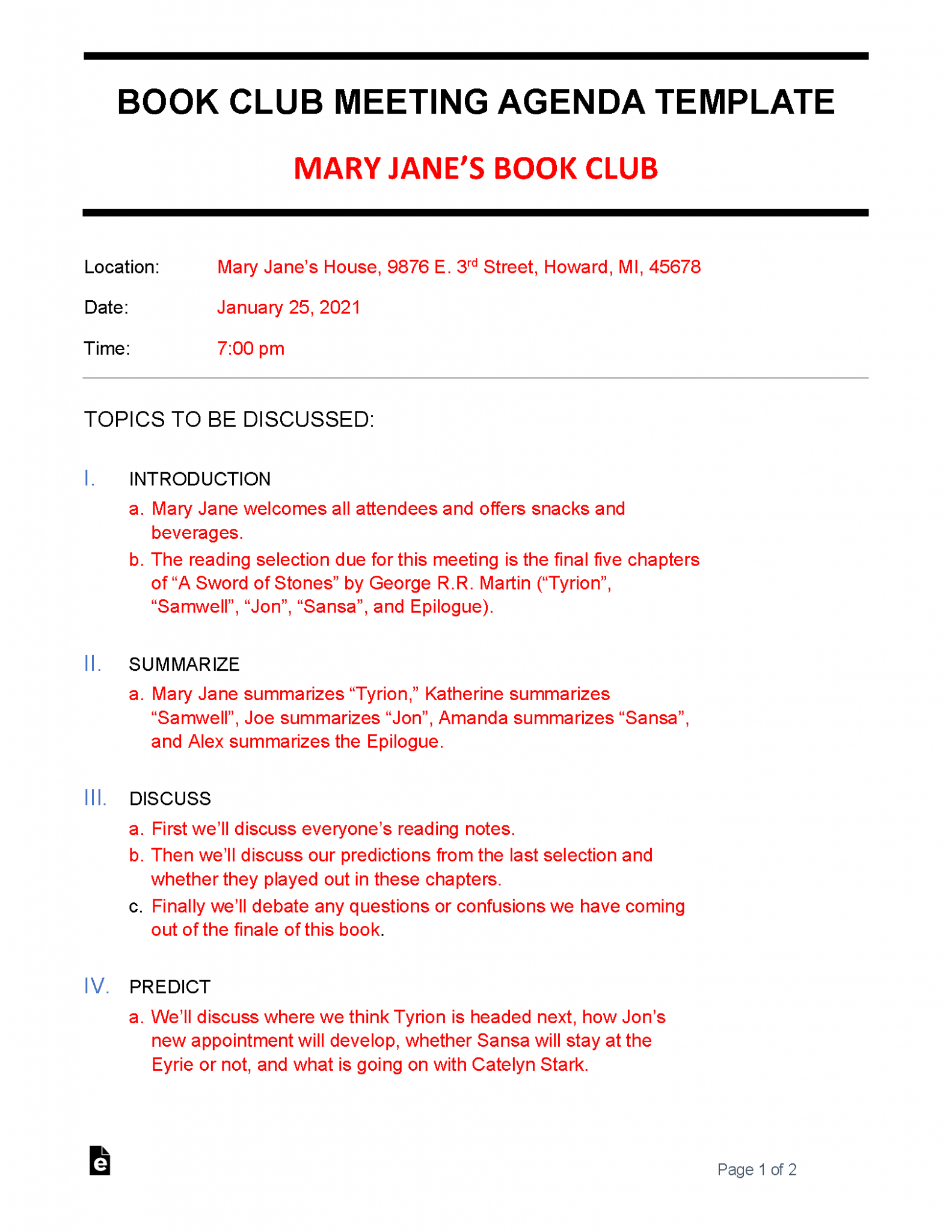 Club Meeting Agenda Template