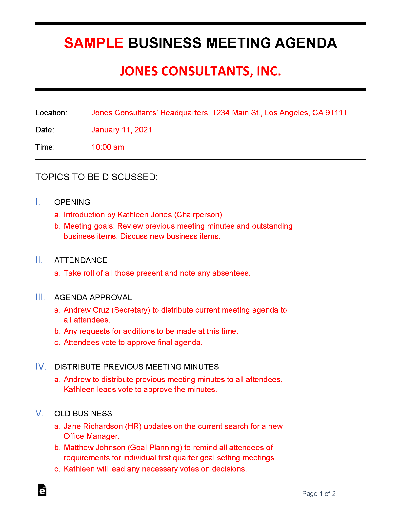 Business Meeting Template Word
