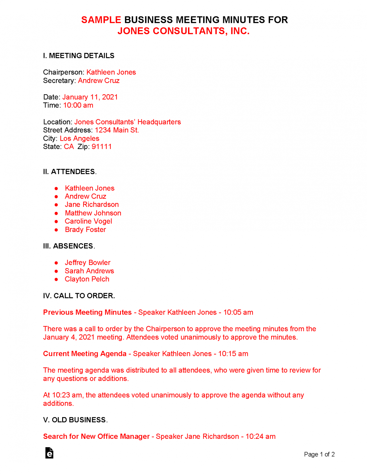 Free Formal Meeting Minutes Template Sample Pdf Word Eforms Riset