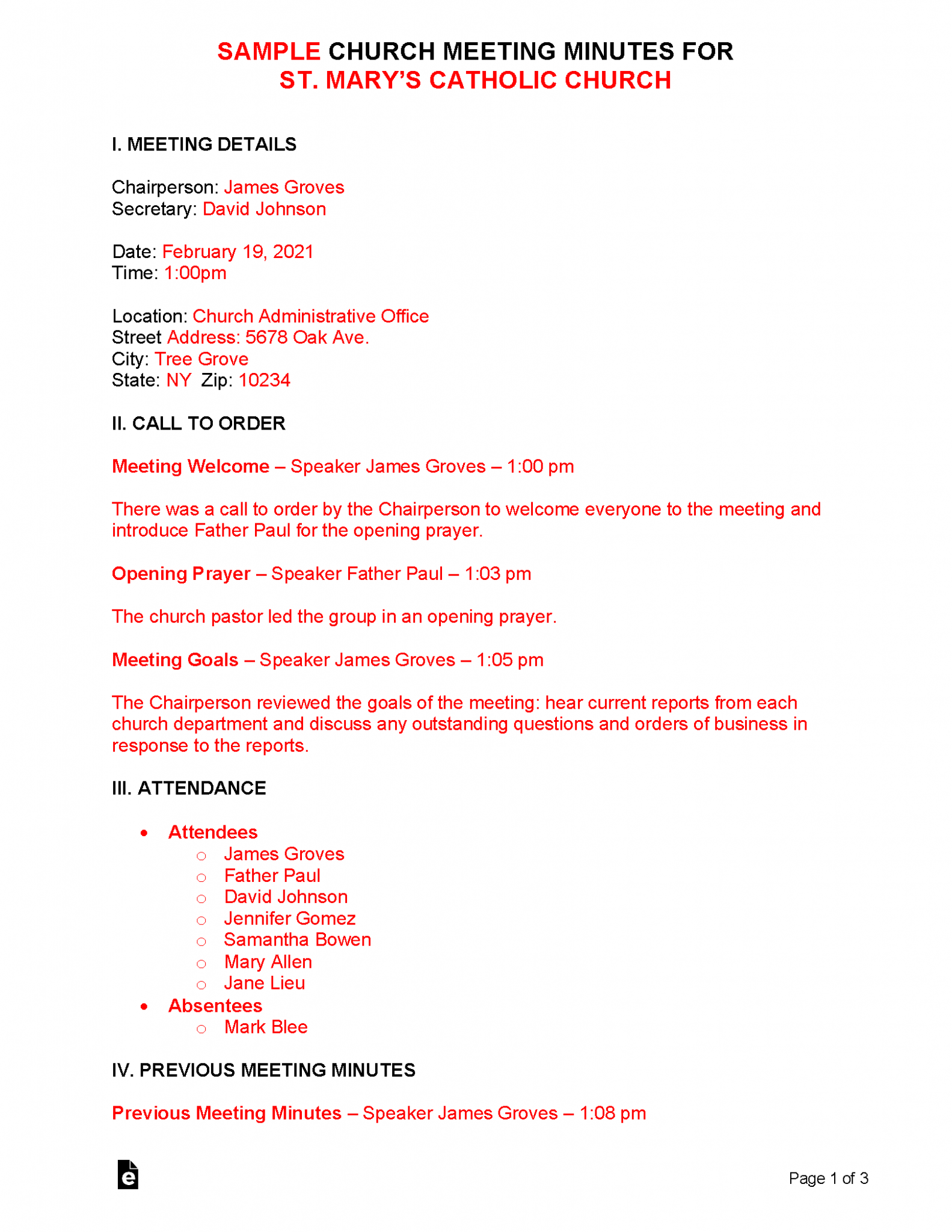 Free Church Meeting Minutes Template PDF Word EForms