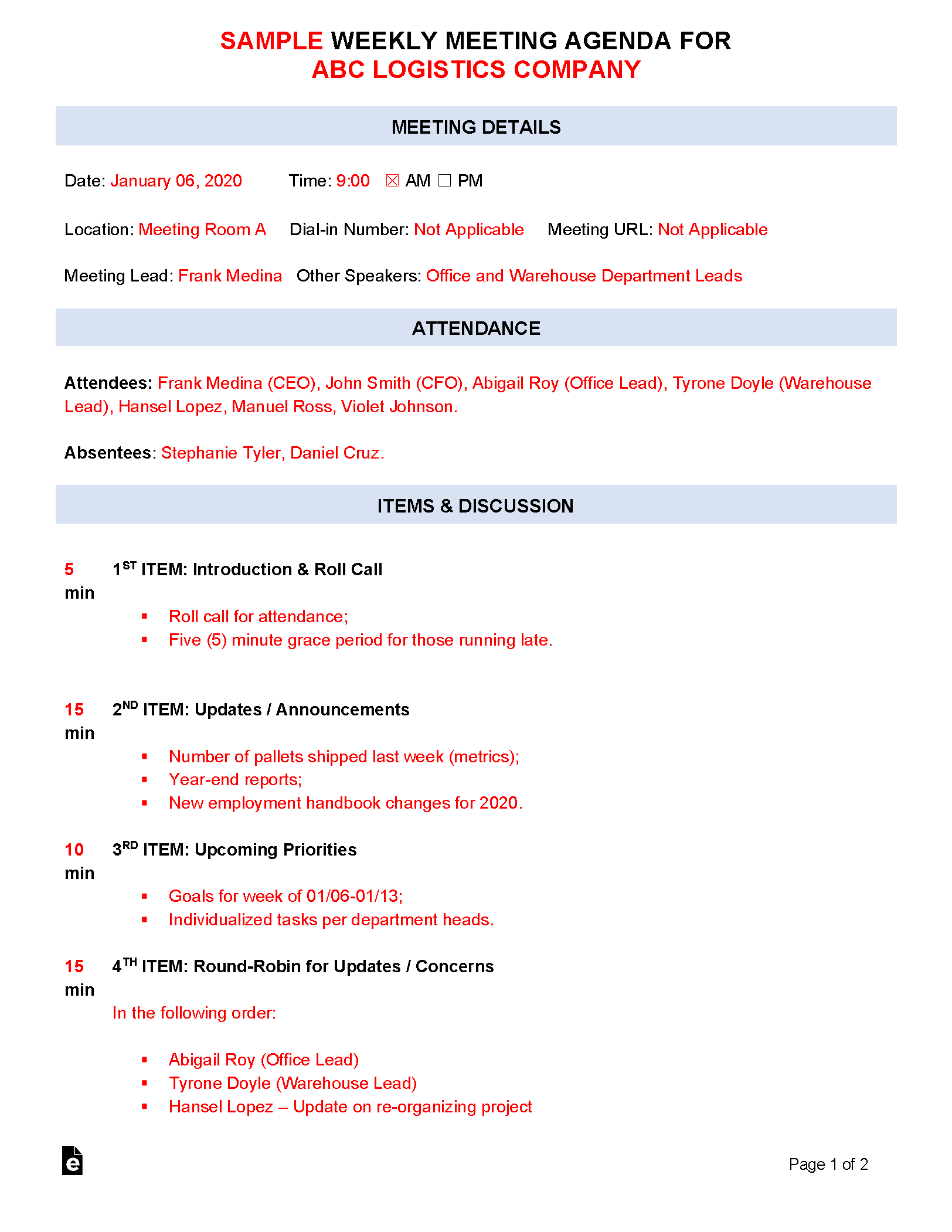 Weekly Meeting Agenda Template