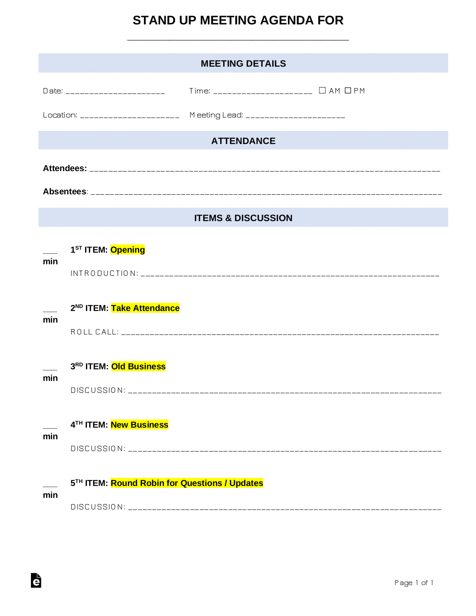 Daily Stand Up Meeting Template