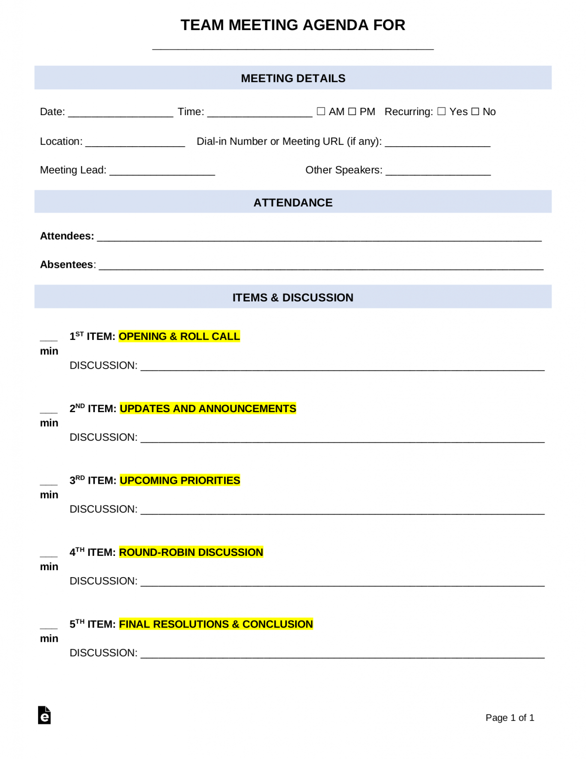 Meeting Agenda Notes Template