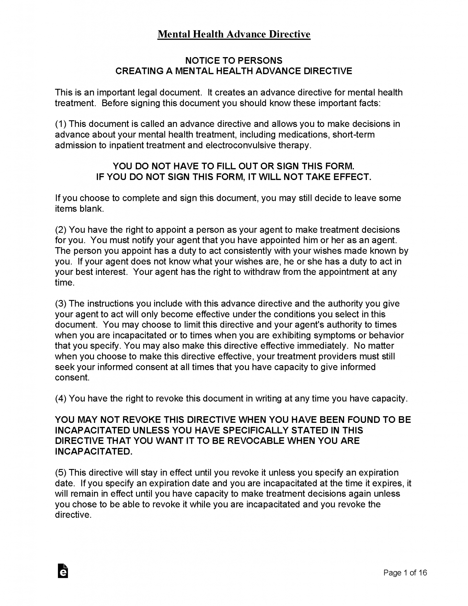 Free Washington Advance Directive Form - PDF – eForms