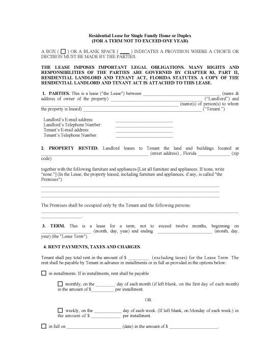 Free Florida BAR Residential Lease Agreement - PDF – eForms