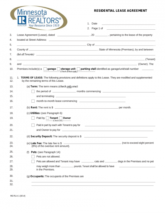 Minnesota Association of Realtors Lease Agreement