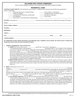 free oklahoma real estate commission residential lease agreement pdf