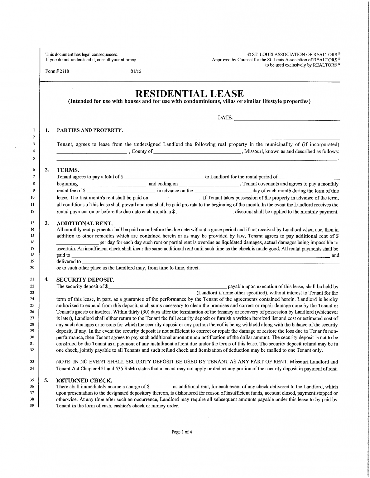 Free Missouri Assoc. of Realtors Residential Lease Agreement Template