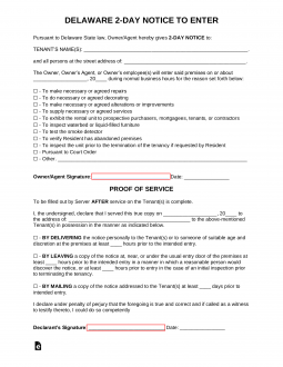 Delaware 2-Day Landlord Notice to Enter Form