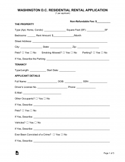 Washington D.C. Rental Application Form