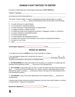 Hawaii 2-Day Landlord Notice to Enter Form
