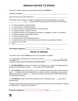 Indiana Landlord Notice to Enter Form