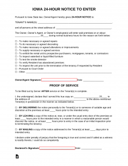 Iowa 24-Hour Landlord Notice to Enter Form