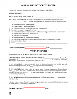 Maryland Landlord Notice to Enter Form