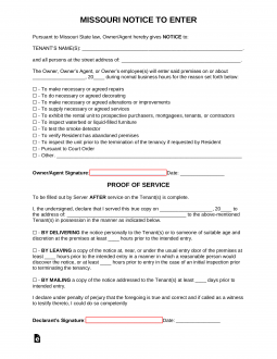 Missouri Landlord Notice to Enter Form