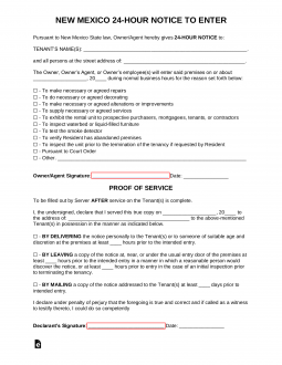 New Mexico 24-Hour Landlord Notice to Enter Form