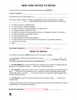 New York Landlord Notice to Enter Form