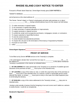 Rhode Island 2-Day Landlord Notice to Enter Form