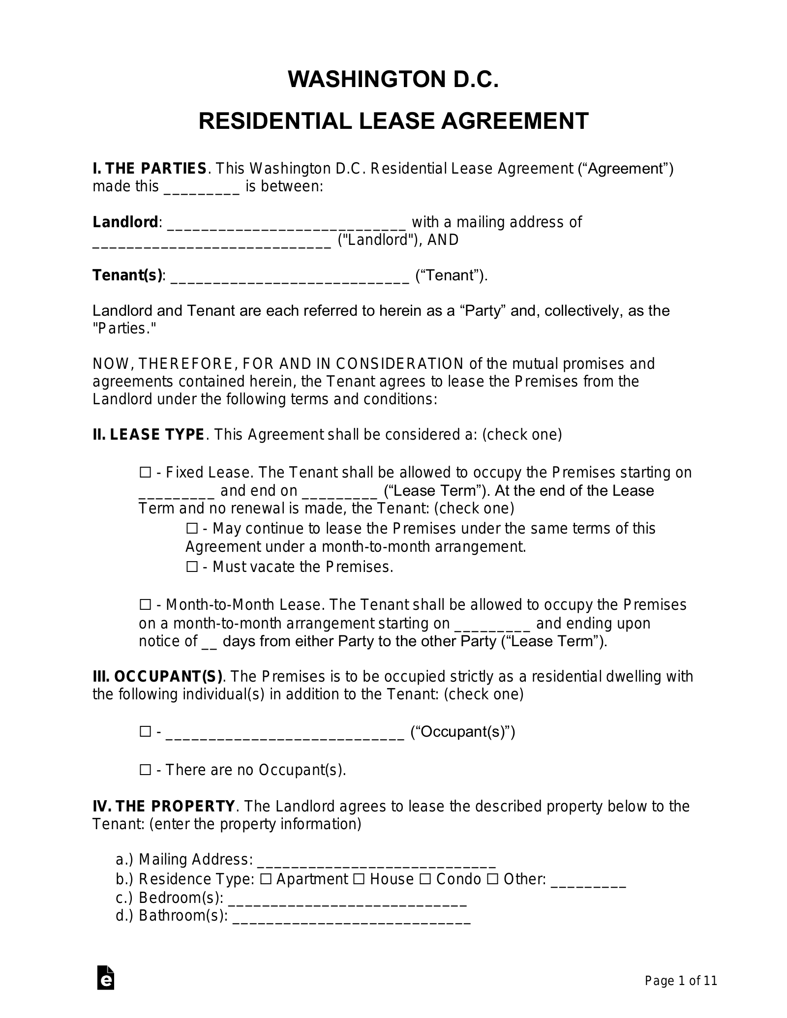 Washington D.C. Lease Agreement Templates (6)