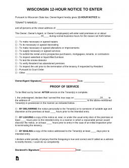 Wisconsin 12-Hour Landlord Notice to Enter Form