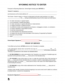 Wyoming Landlord Notice to Enter Form