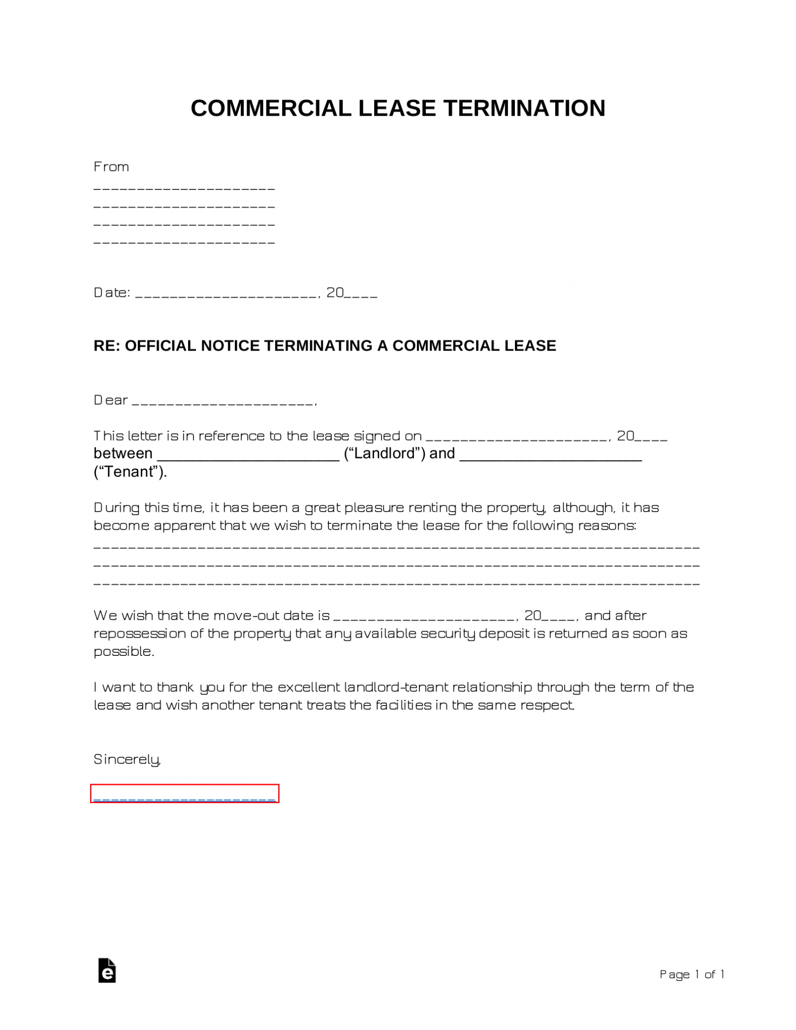 Termination Of Commercial Lease Template