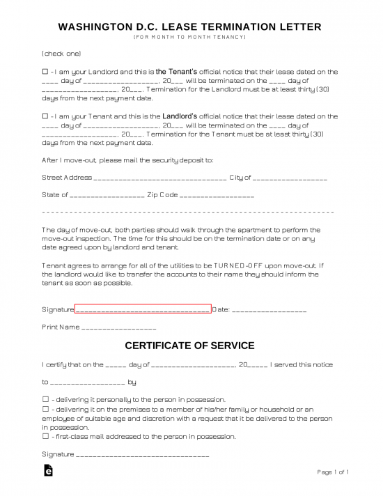 Free Washington D.C. Lease Termination Letter - PDF | Word – eForms