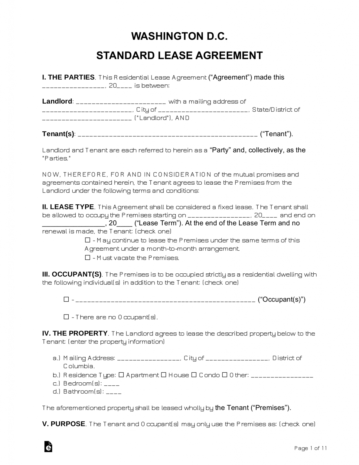 Free Washington D.C. Lease Agreement Templates (6) PDF Word eForms