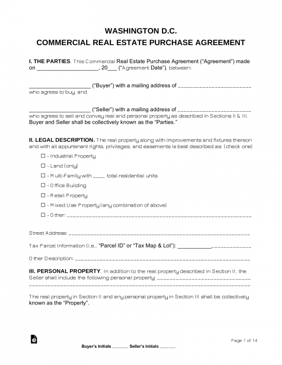 Washington D.C. Commercial Purchase Agreement