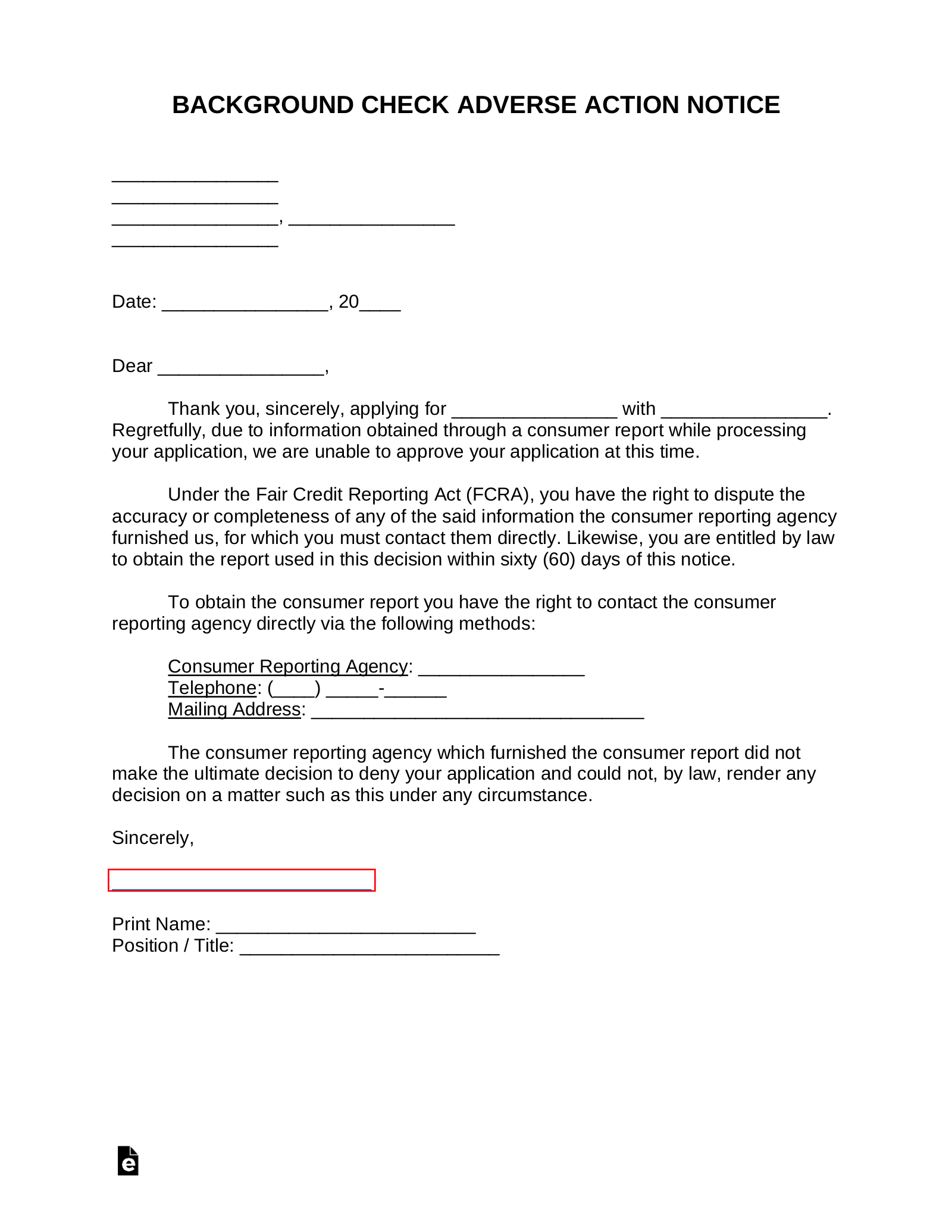 Free Background Check Adverse Action Notice - PDF | Word – eForms