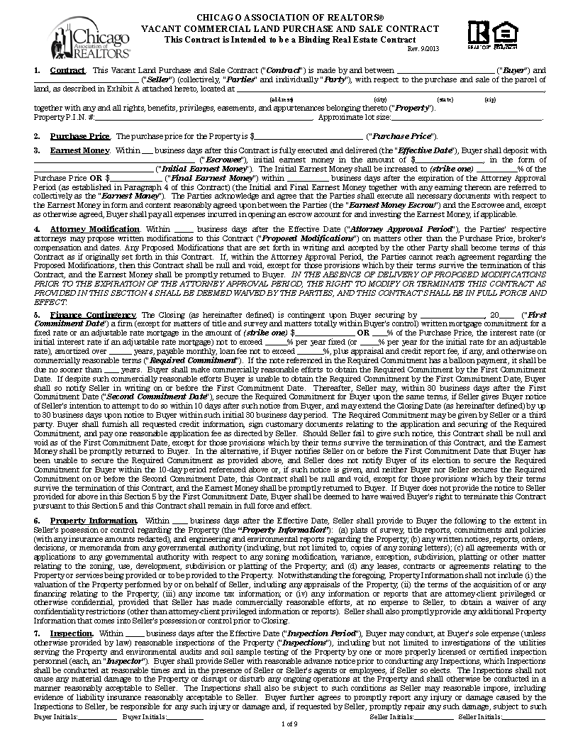 Free Illinois Land Contract Template PDF Word eForms