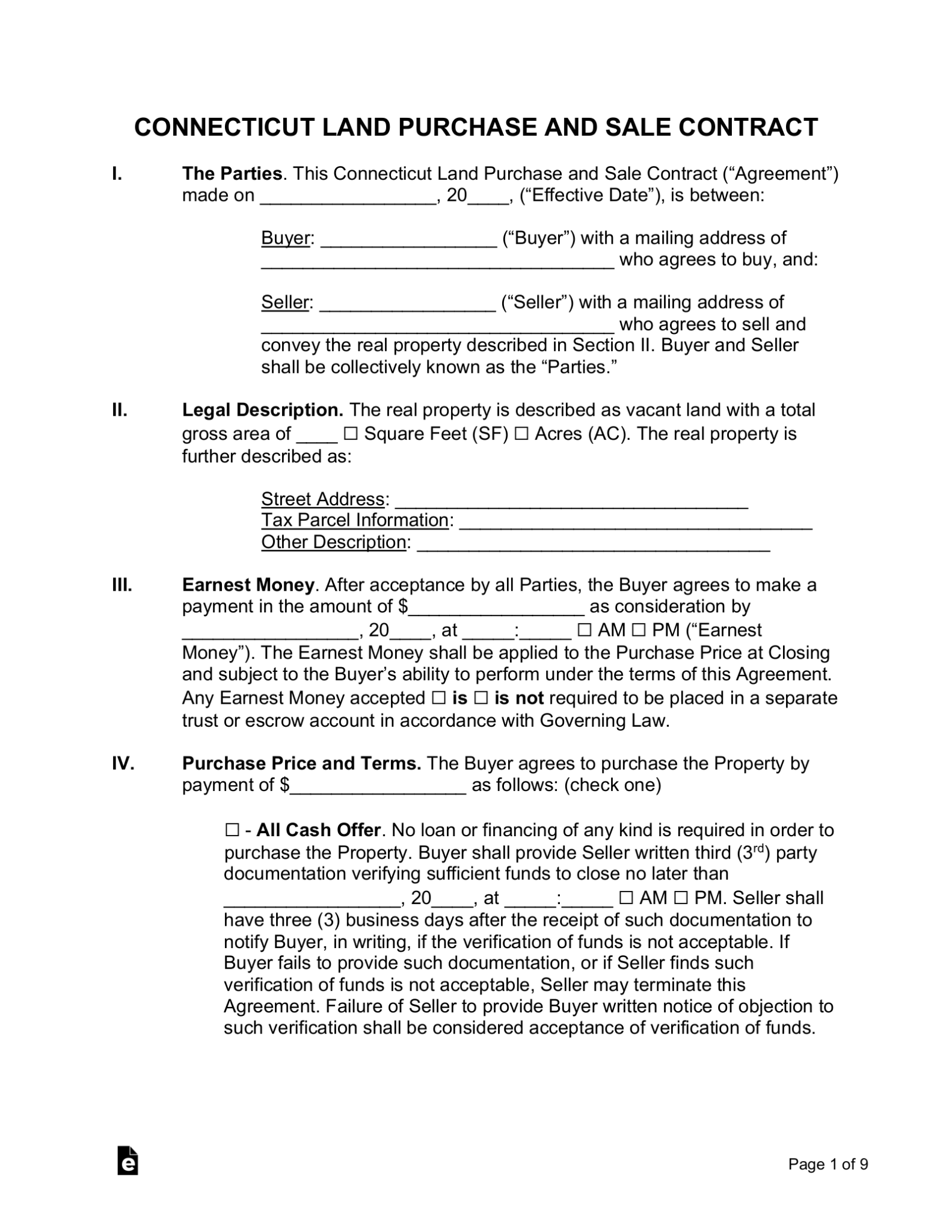 Free Connecticut Land Contract Template - PDF | Word – eForms