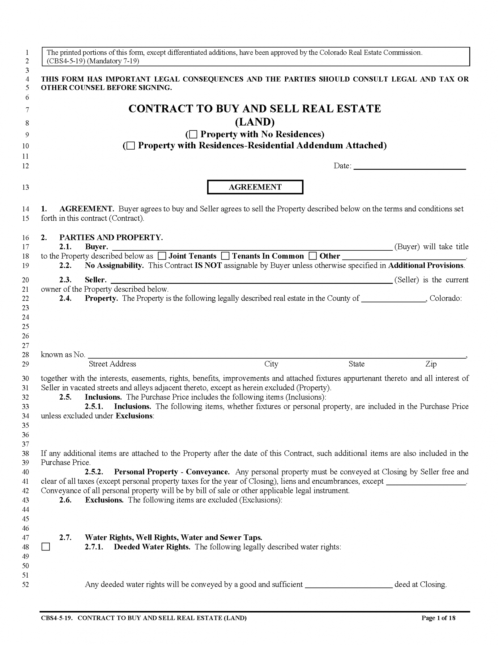 Free Colorado Land Contract Template - PDF | Word – eForms