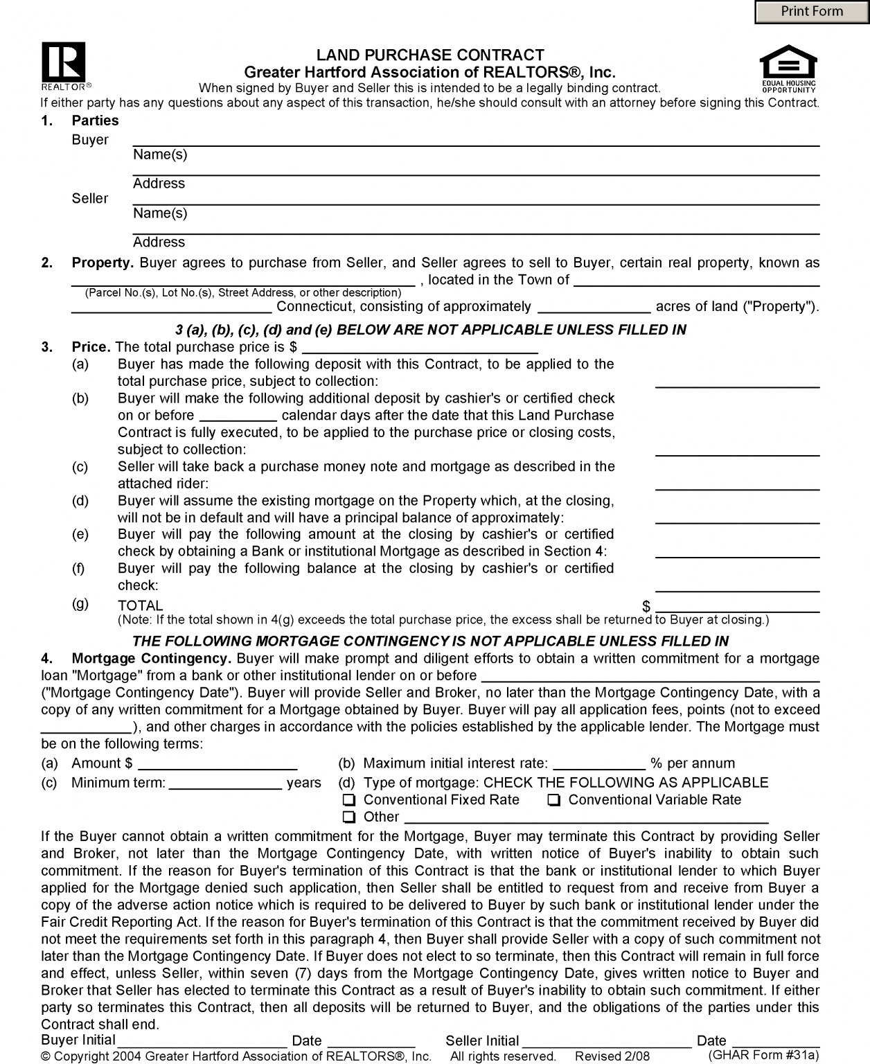 Free Connecticut Land Contract Template PDF Word eForms