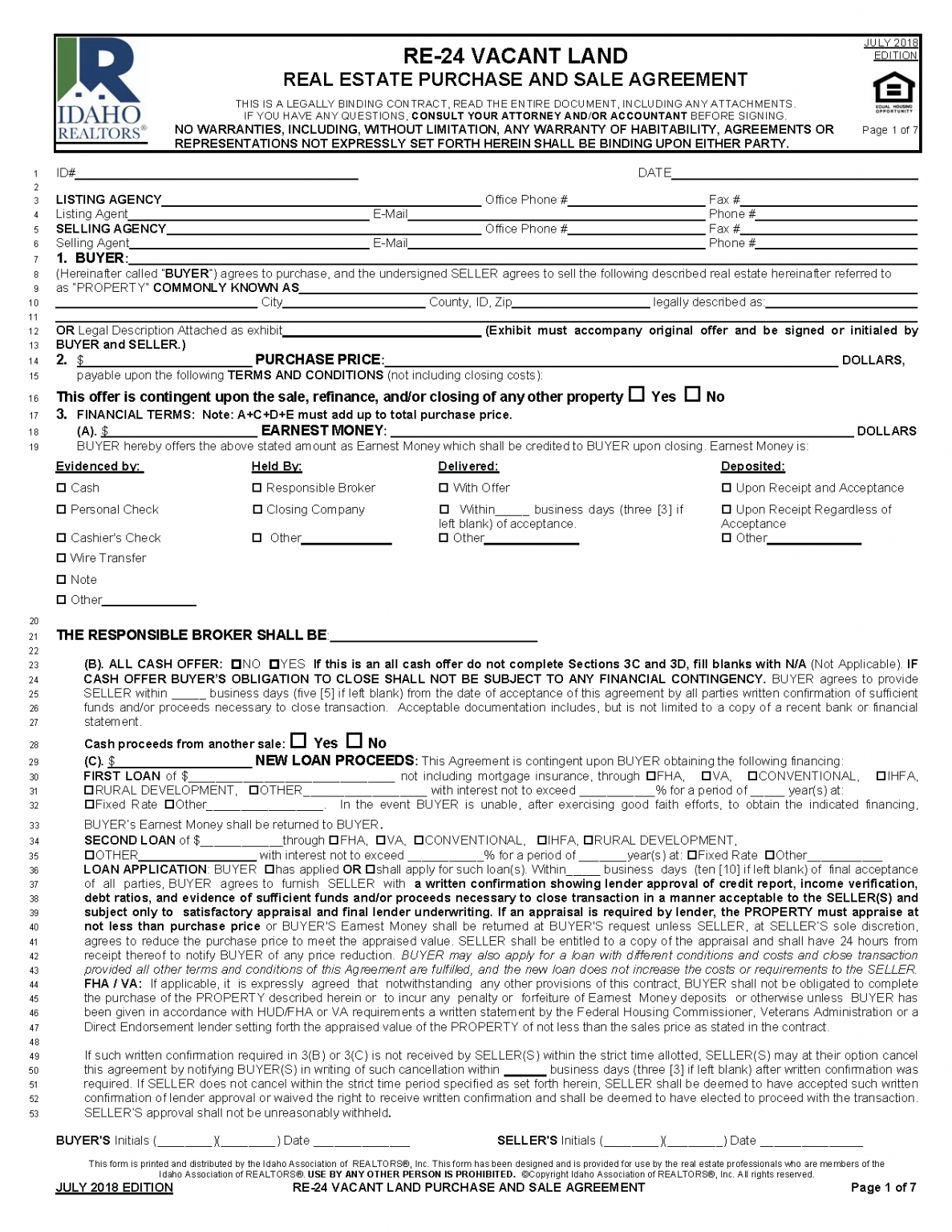 Free Idaho Land Contract Template - PDF | Word – eForms