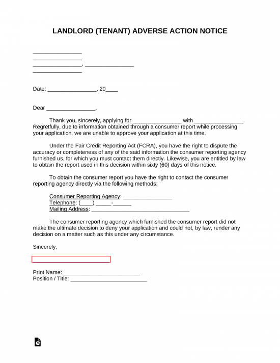 Free Landlord (Tenant) Adverse Action Notice - PDF | Word – eForms