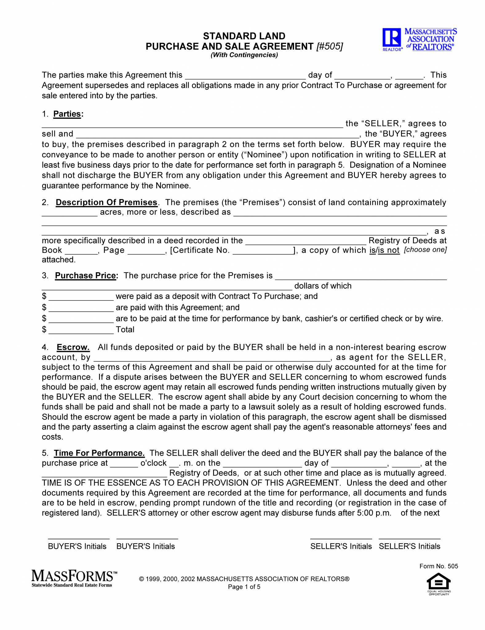 Free Massachusetts Land Contract Template PDF Word eForms