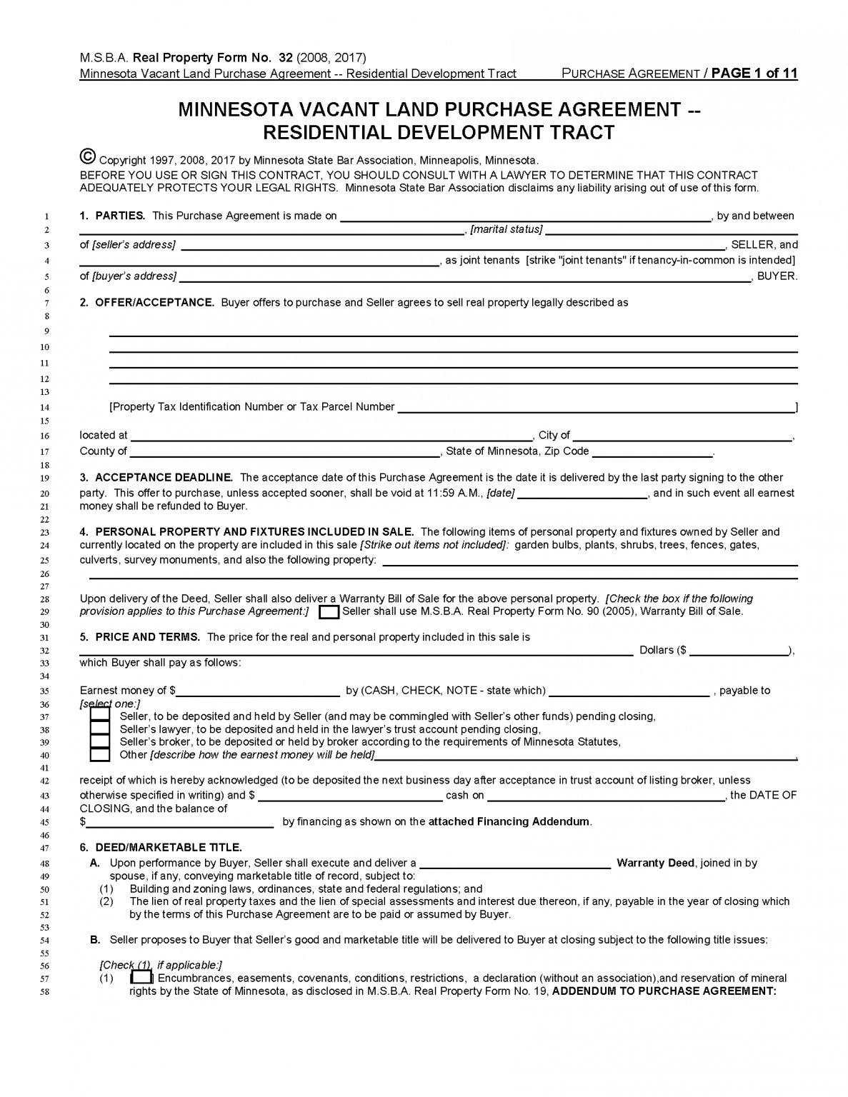 Free Minnesota Land Contract Template PDF Word eForms