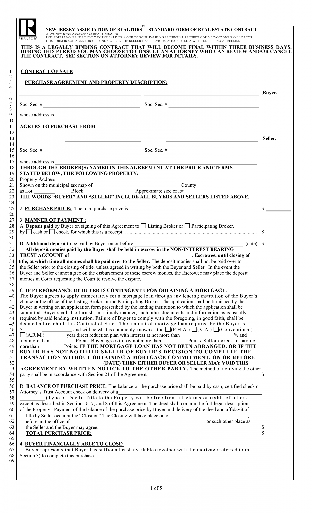 Free New Jersey Land Contract Template PDF Word eForms