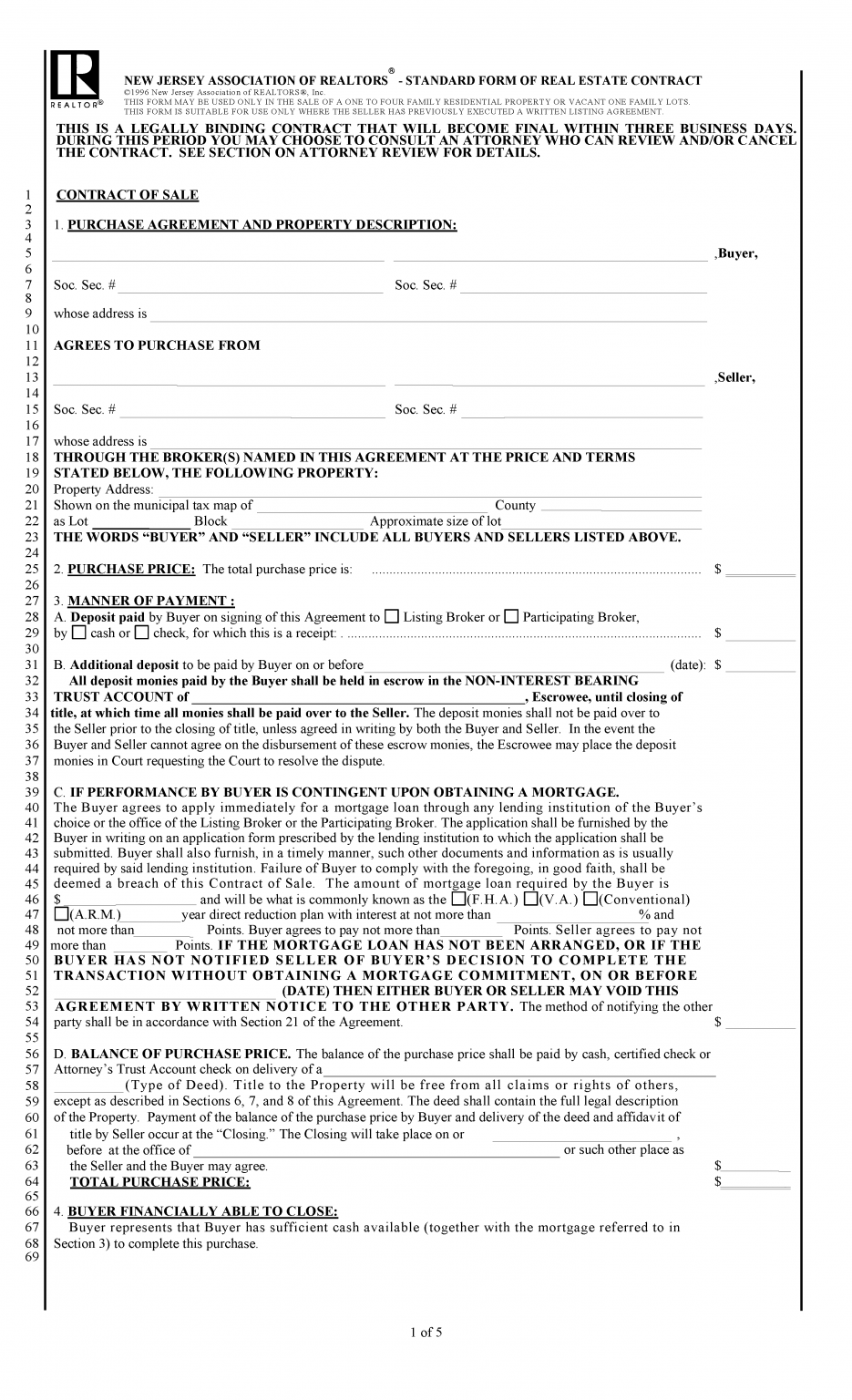 Free New Jersey Land Contract Template PDF Word eForms
