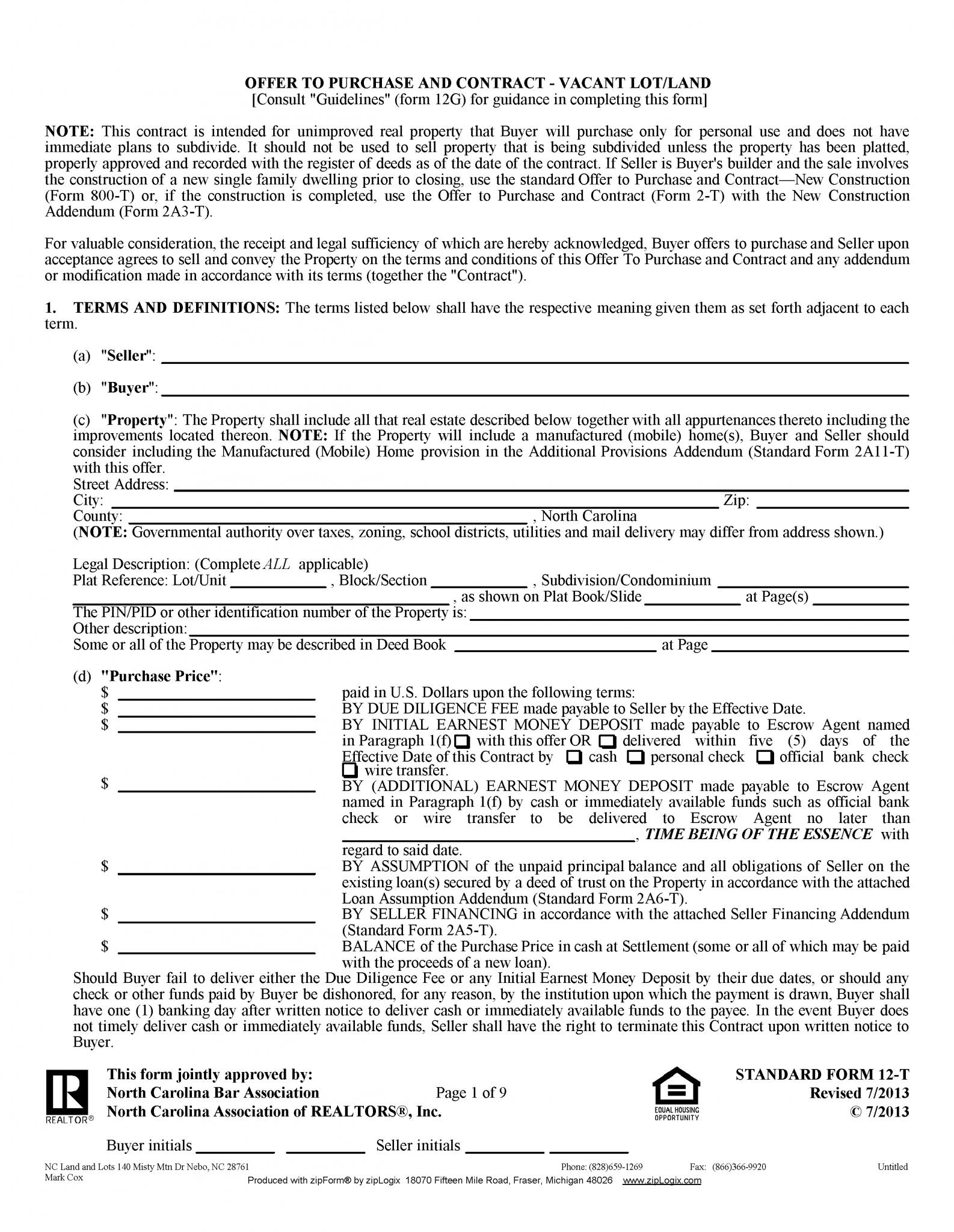 Free North Carolina Land Contract Template - PDF | Word – eForms