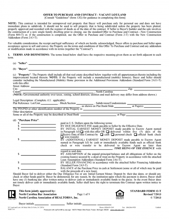 Free North Carolina Land Contract Template - Pdf 