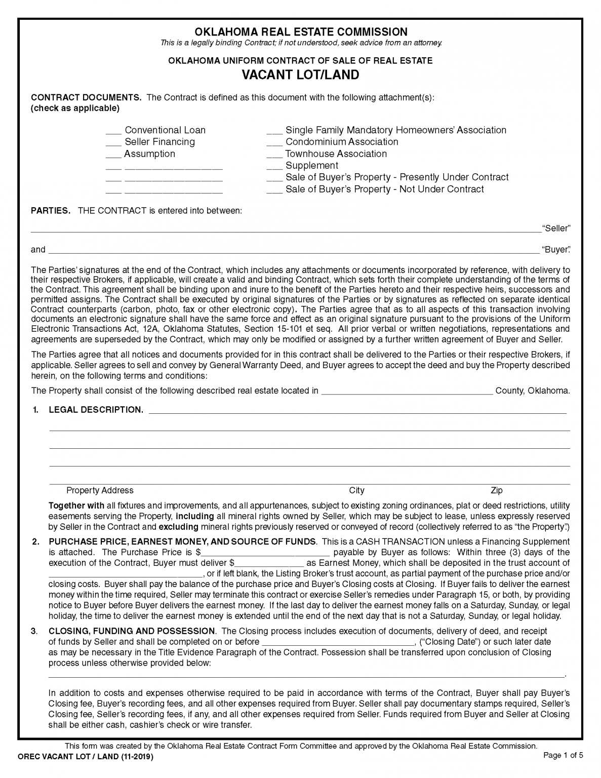 Free Oklahoma Land Contract Template PDF Word eForms